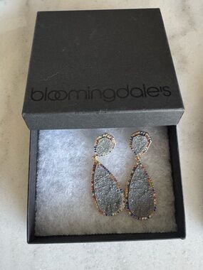 BaubleBar Silver Druzy Teardrop Earrings with Multicolor Pavé